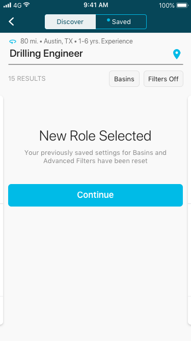 RigUp mobile search and filter flow.