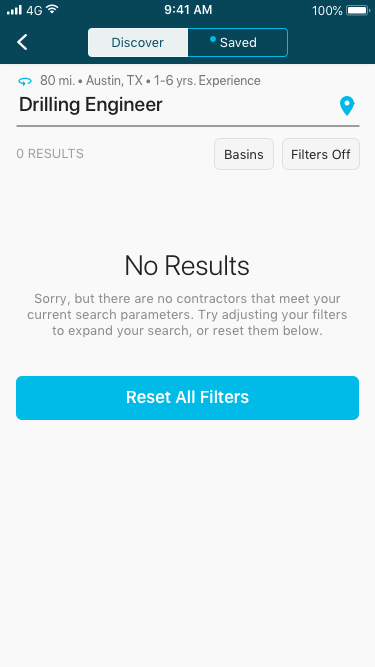 RigUp mobile search and filter flow.